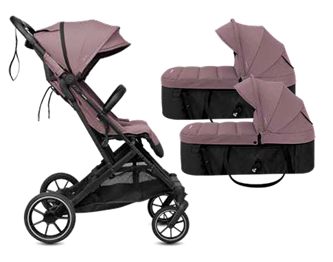 Coche gemelar TOUR TWIN MAX con 2 capazos MISTY PINK